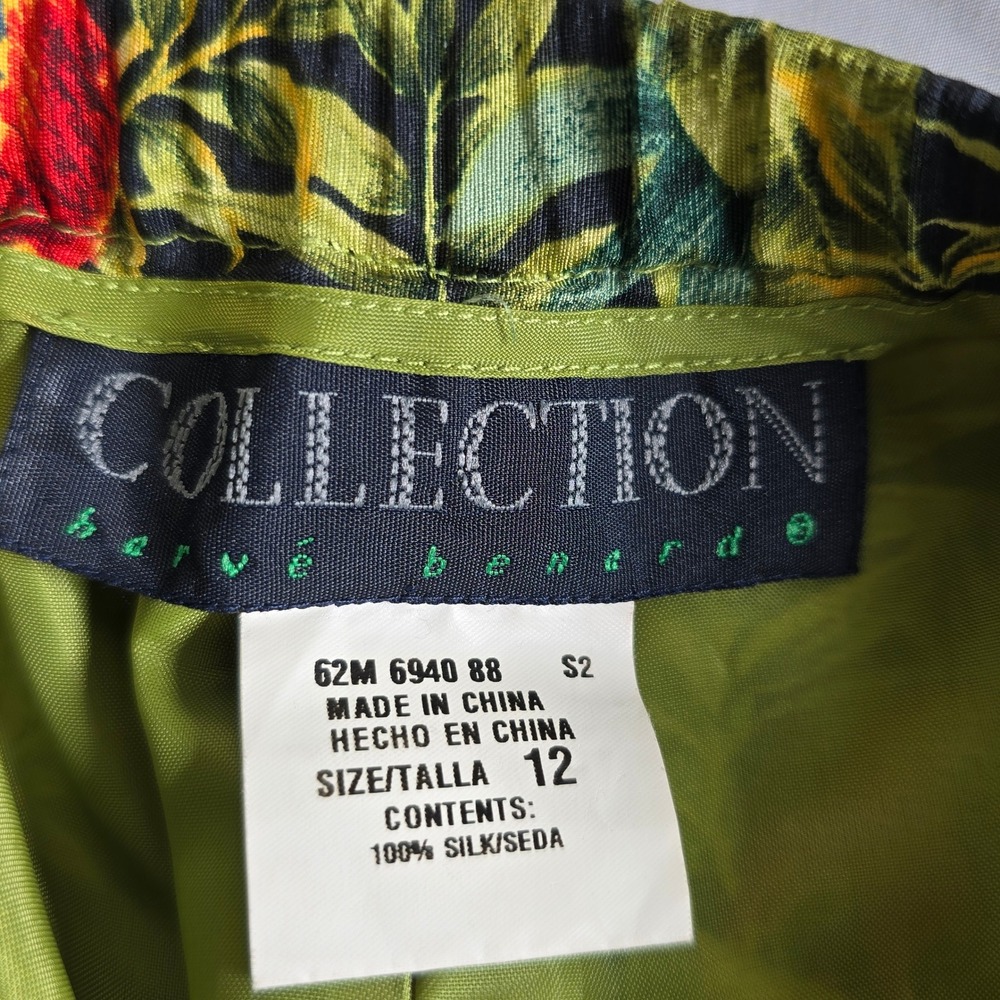 Herve‎ Benard Collection Silk Capri Pants Woman 12 Green Tropical Parrot Print - Picture 3 of 11